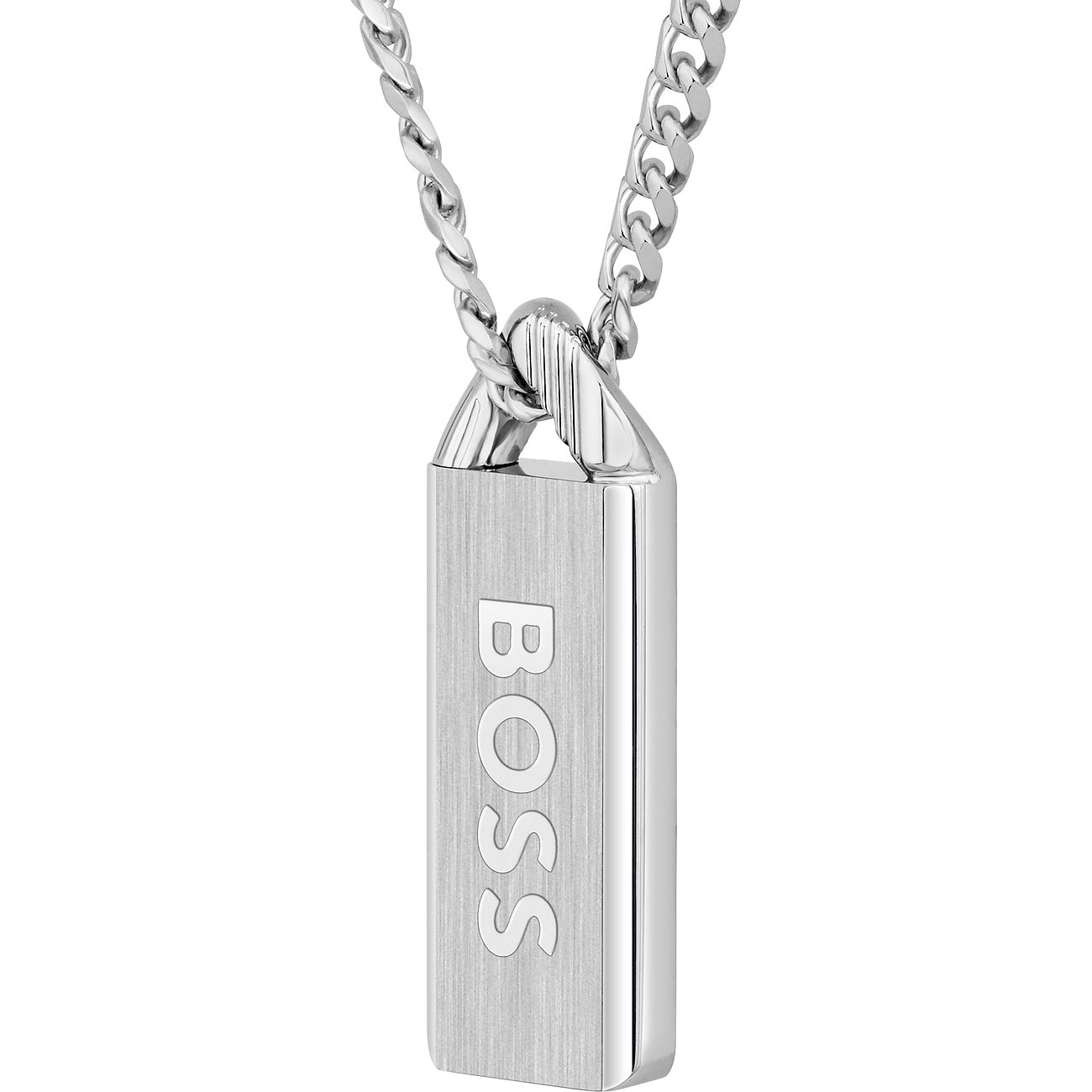 Boss Halsschmuck aus Edelstahl mit Emaille und BOSS-Schriftzug.