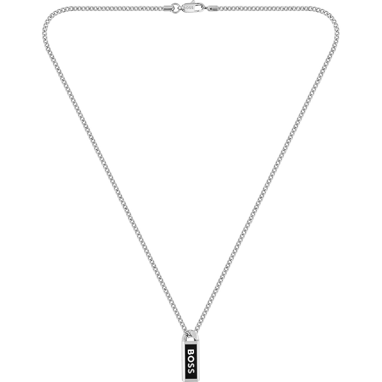 Boss Halsschmuck aus Edelstahl mit schwarzem Anhänger.