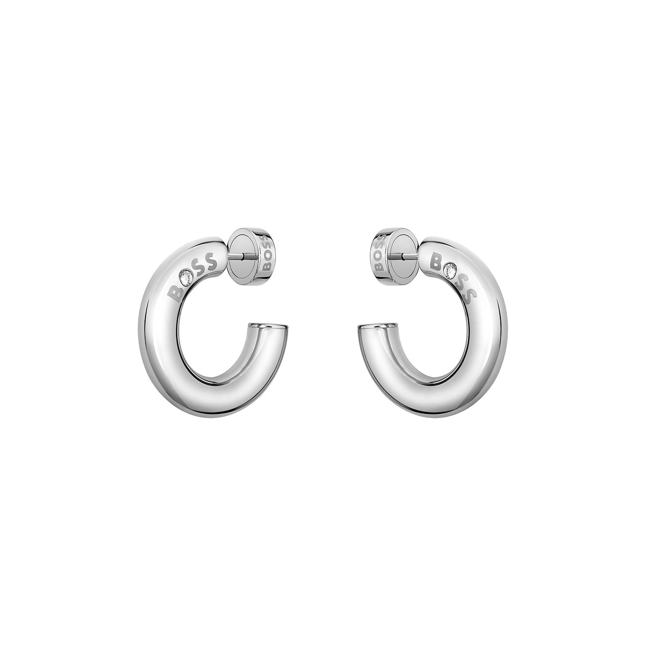 Boss Ohrringe aus Edelstahl mit Zirkonia.