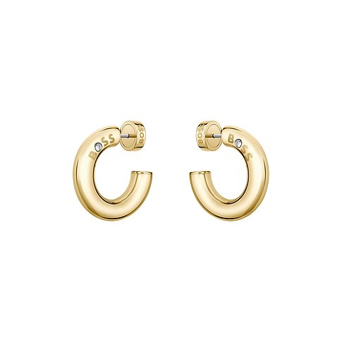 Boss oorbellen van roestvrij staal, goudkleurig, met zirkonia.