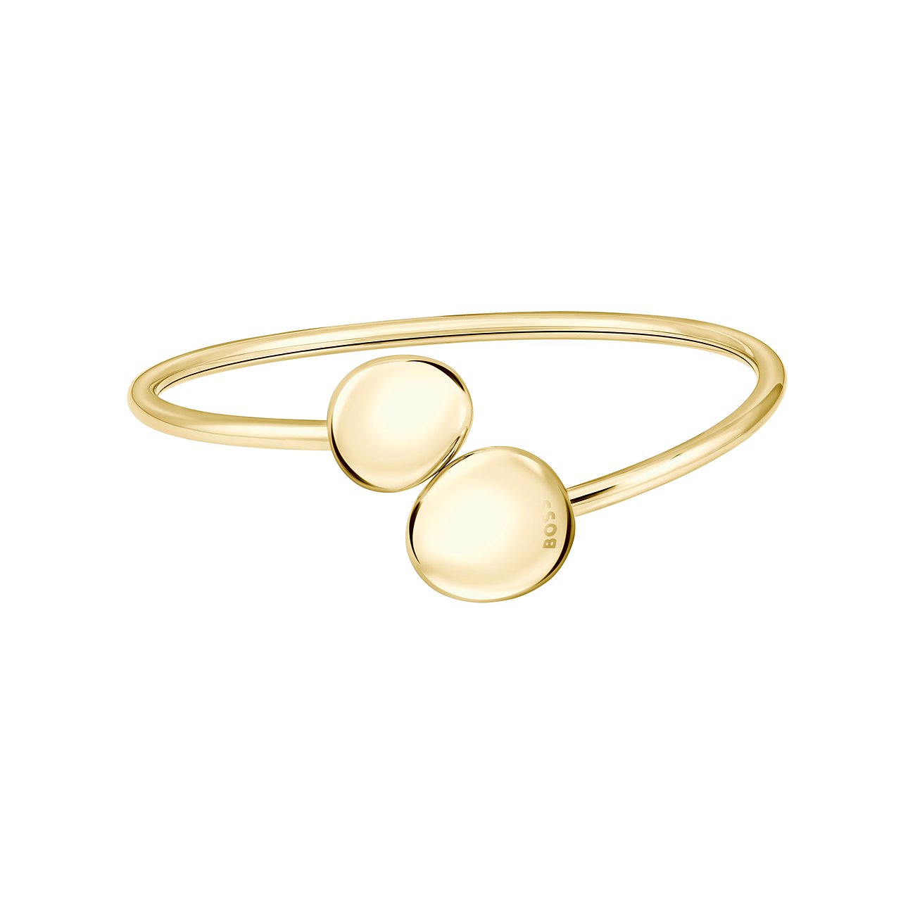 Boss Armband aus Edelstahl, goldfarben, mit zwei ovalen Elementen.