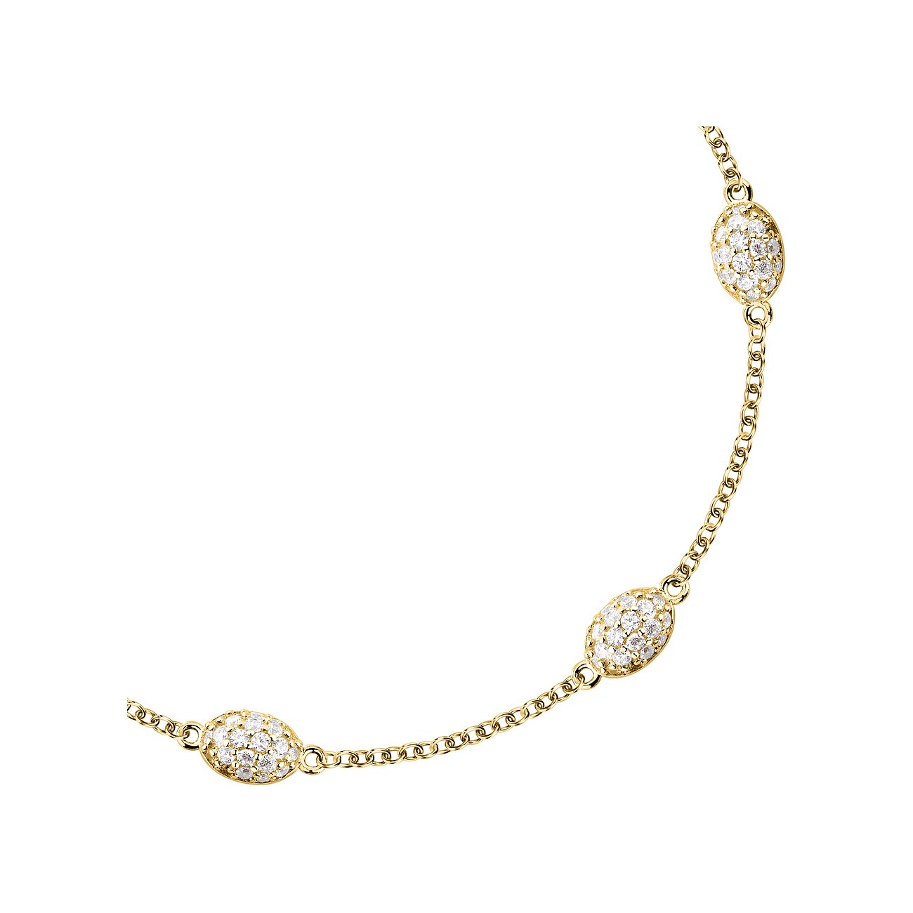 Bracelet Morellato en argent recyclé plaqué or avec trois éléments ovales en zircone.