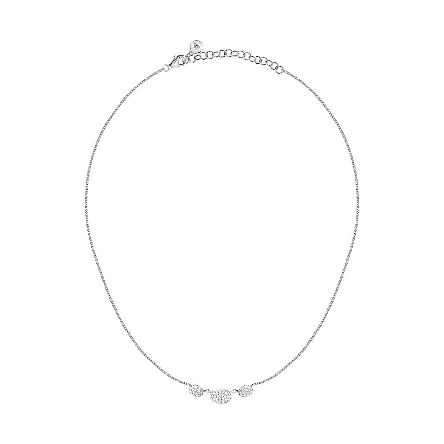 Morellato ketting van gerecycled zilver met drie ronde en ovale hangers, bezet met gekleurde zirkoniasteentjes.