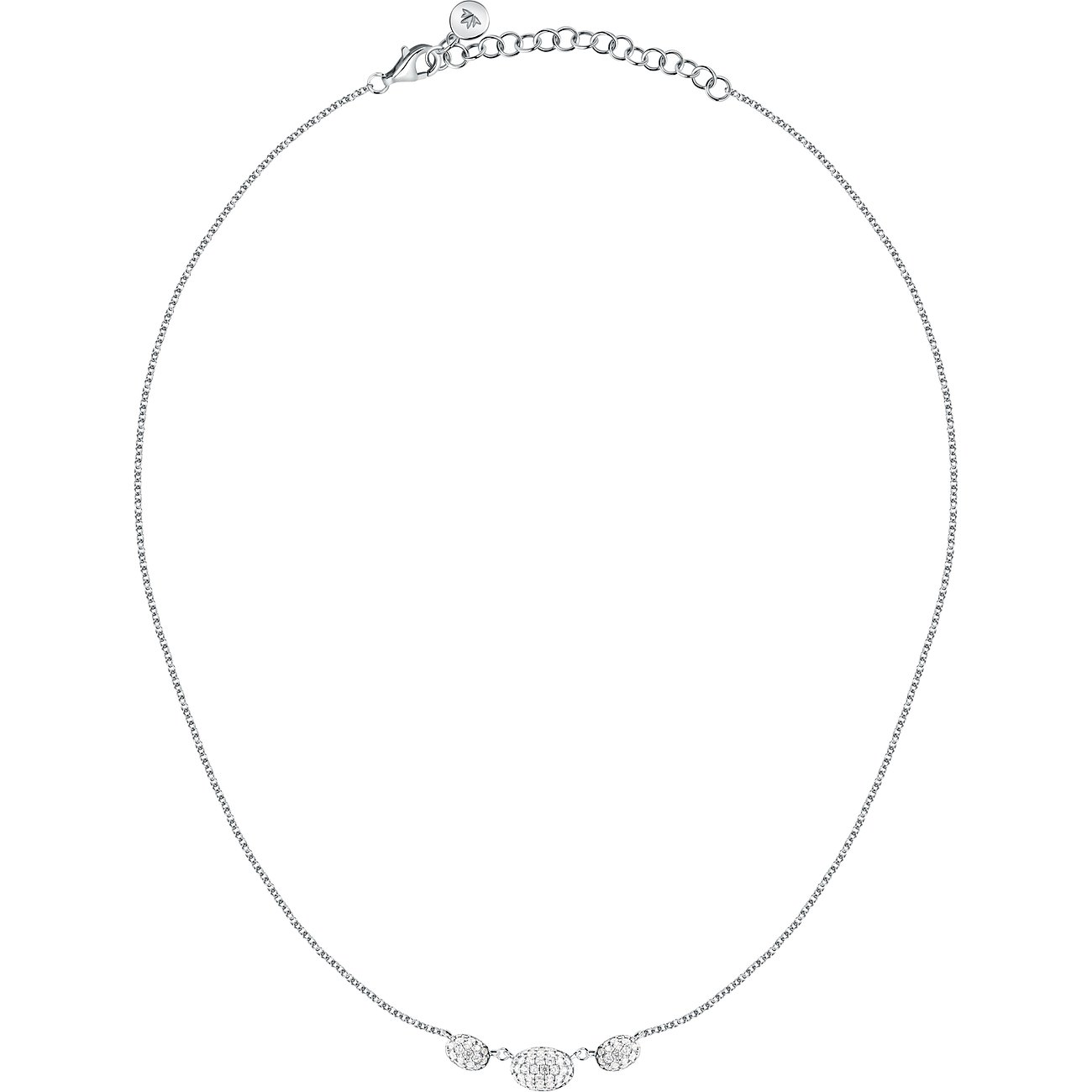 Morellato ketting van gerecycled zilver met drie ronde en ovale hangers, bezet met gekleurde zirkoniasteentjes.