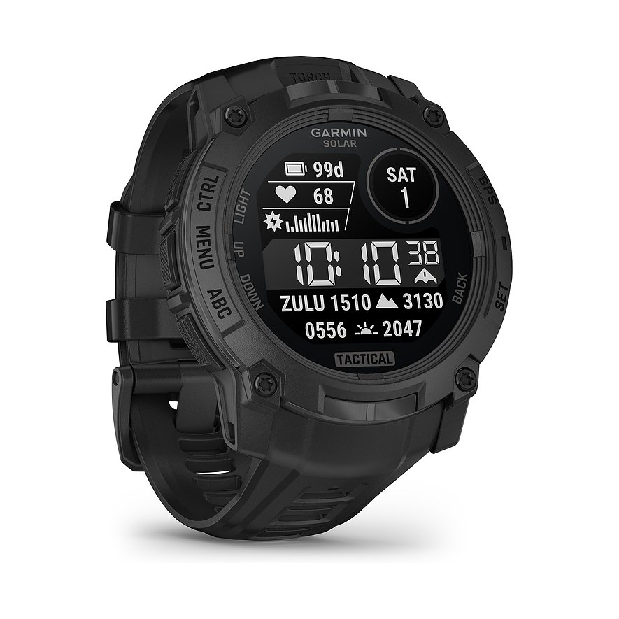 Garmin Smartwatch Instinct 3 Solar - 50 mm Tactical Edition Schwarz 010-02935-50, Unisex, Kunststoff, Metall, Armband: Silikon, Lithium-Ionen Akku,