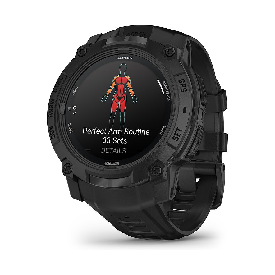 Garmin Smartwatch mit Kunststoffgehäuse und digitaler Anzeige.