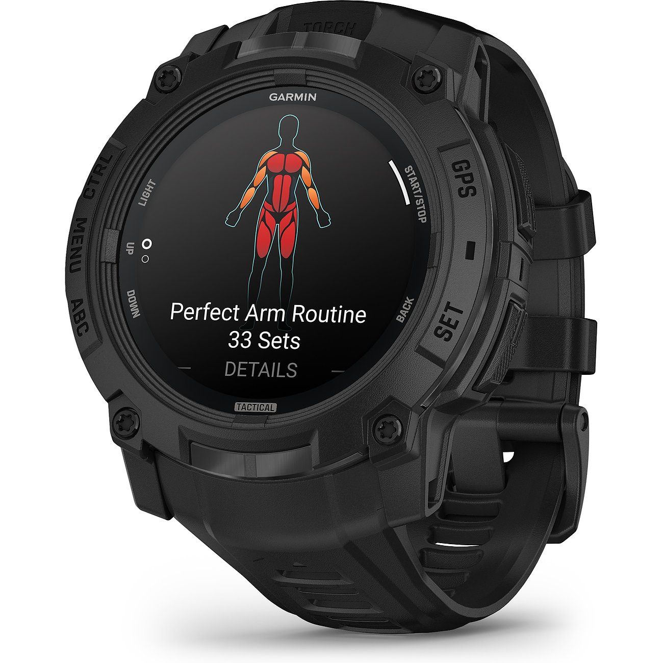Garmin Smartwatch mit Kunststoffgehäuse und digitaler Anzeige.