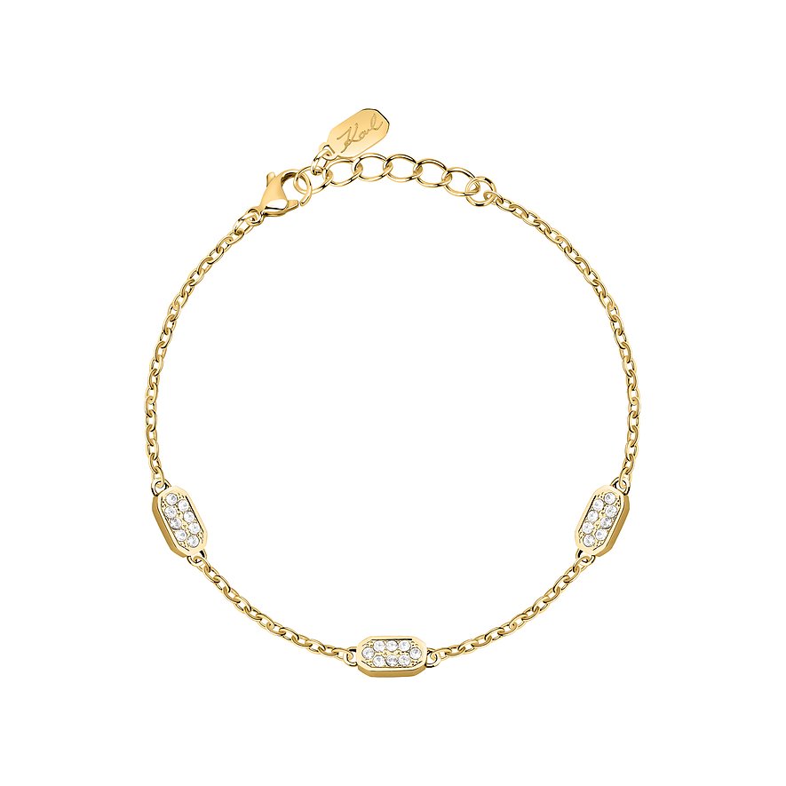 Karl Lagerfeld Armschmuck: goldenes Armband aus Edelstahl mit drei Kristallen besetzten Elementen.