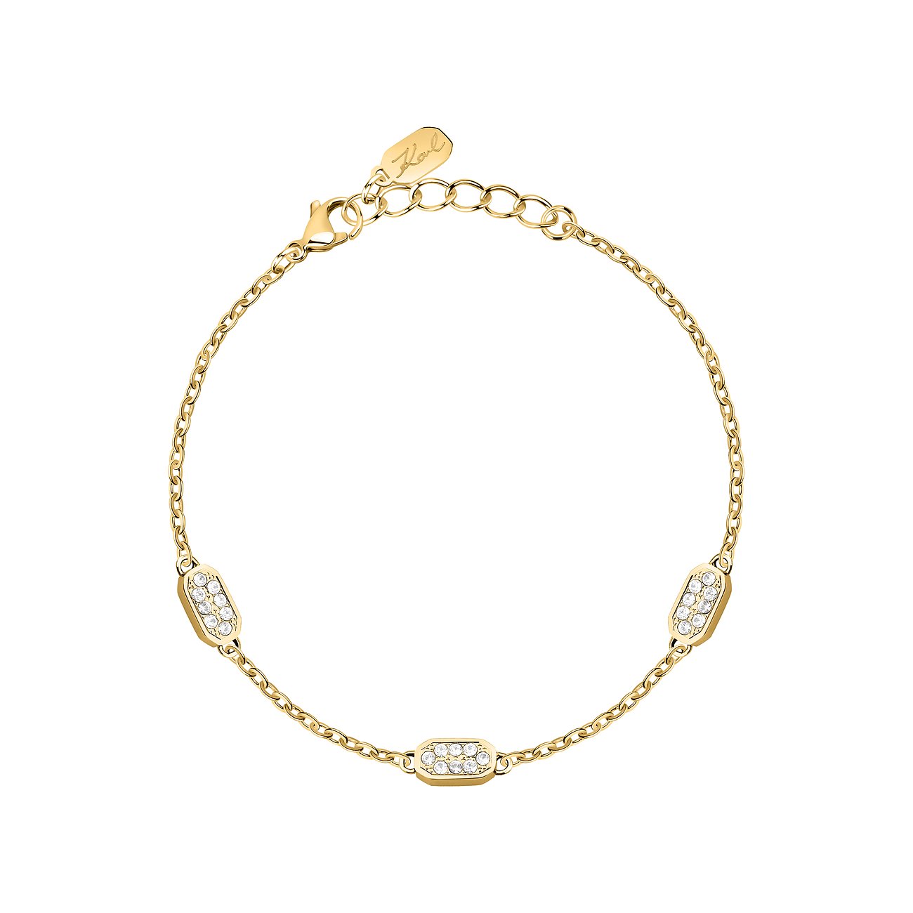 Karl Lagerfeld Armschmuck: goldenes Armband aus Edelstahl mit drei Kristallen besetzten Elementen.