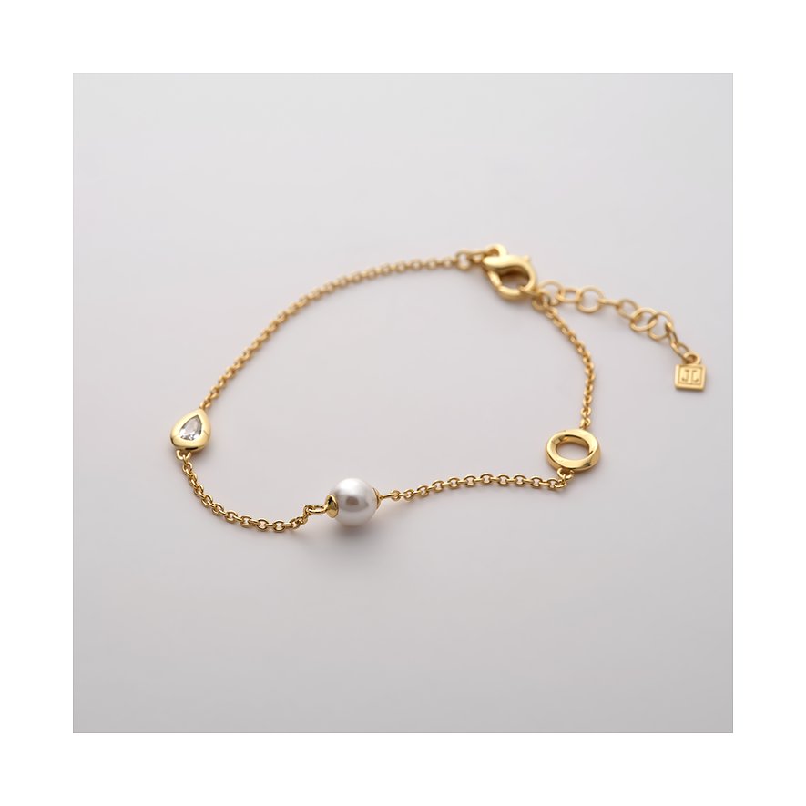 JETTE armband i återvunnet, guldpläterat silver med pärla, klar ädelsten och liten ring