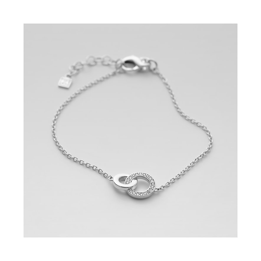 JETTE damearmbånd, genanvendt 925 sterlingsølv, sammenflettede ringe, én ring med farvede zirconia-sten.