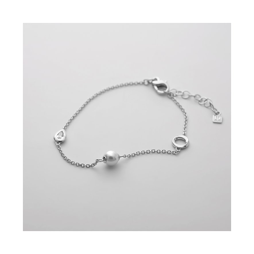 JETTE armlänk i återvunnet silver med en central pärla och droppformade element.