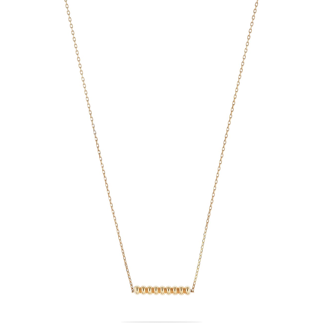 CHRIST Halsschmuck aus 375er Gelbgold mit kleiner Kugelkette, die eine Reihe kleiner Gelbgoldkügelchen in der Mitte bildet.