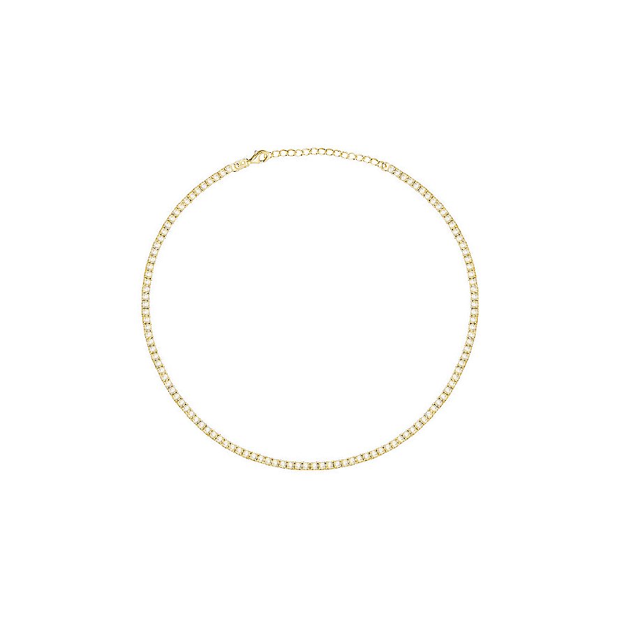 CHRIST halsketting van gerecycled 925 zilver met zirkonia steen in goudkleur op witte achtergrond.