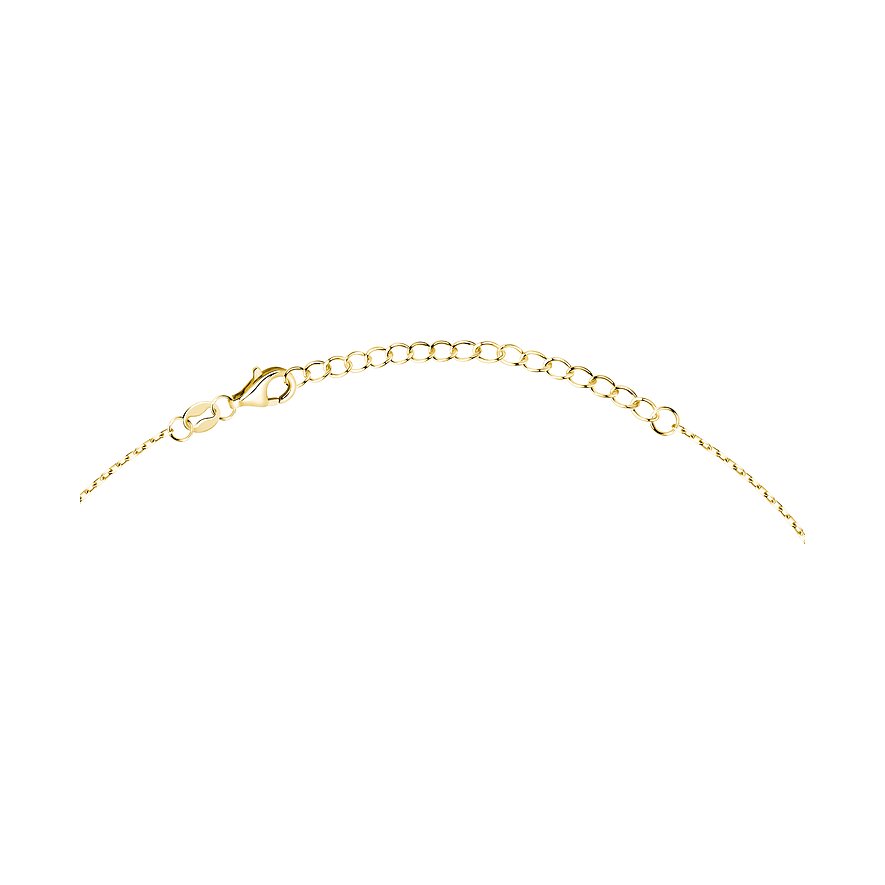 Nahaufnahme der goldenen Kette eines CHRIST Halsschmucks aus recyceltem Silber mit Zirkonia, die Verschluss und Verlängerung zeigt.
