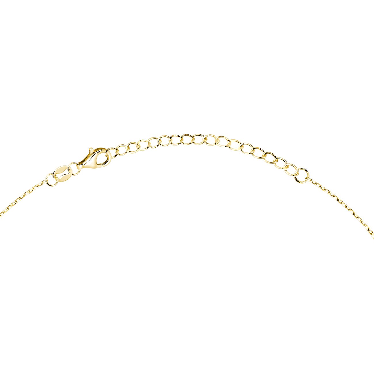 Nahaufnahme der goldenen Kette eines CHRIST Halsschmucks aus recyceltem Silber mit Zirkonia, die Verschluss und Verlängerung zeigt.