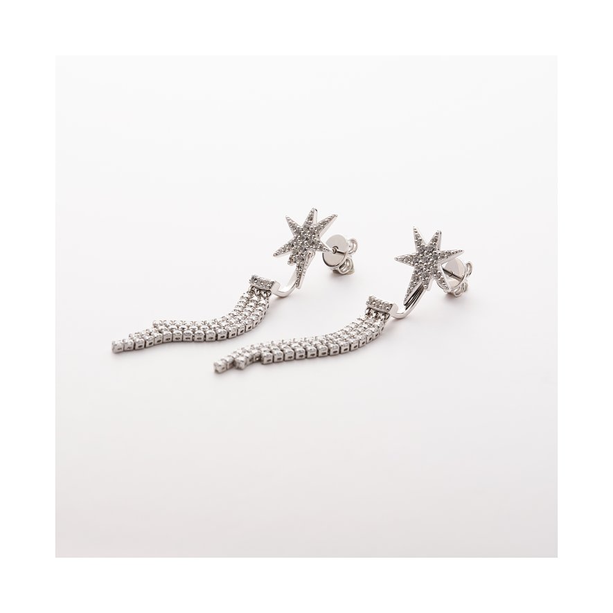 Zwei recycelte, sterling Silber 925 Ohrringe der Marke JETTE als Ohrschmuck mit Stern-Design, verziert mit Zirkonia.