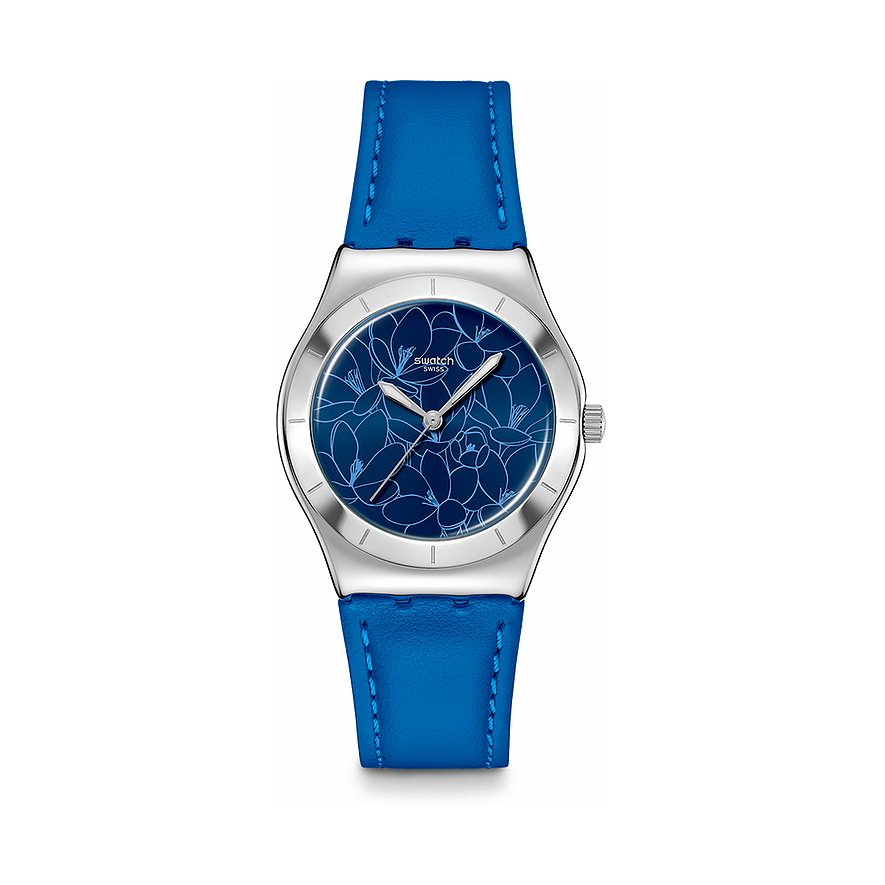 Swatch Damenuhr 2503 BLOSSOM TIME YLS235, Damen, Edelstahl, Armband: Leder, Quarz, analog