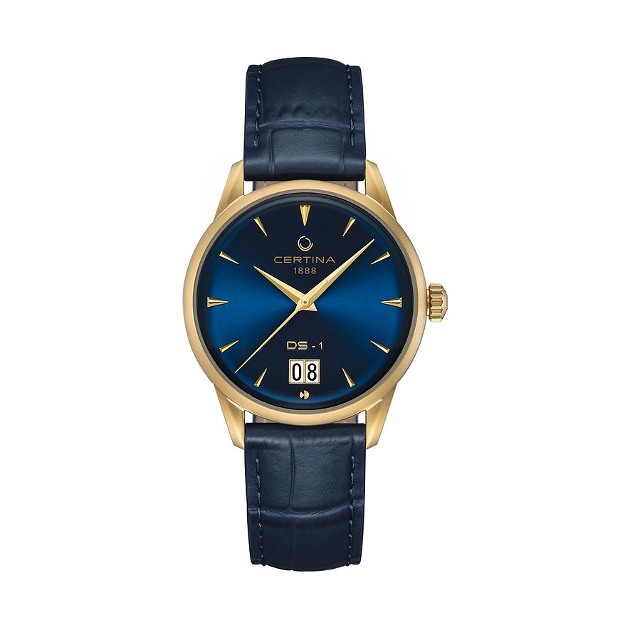 Certina Herrenuhr DS-1 Big Date C0294263604100, Herren, Edelstahl, Armband: Leder, Automatik, analog