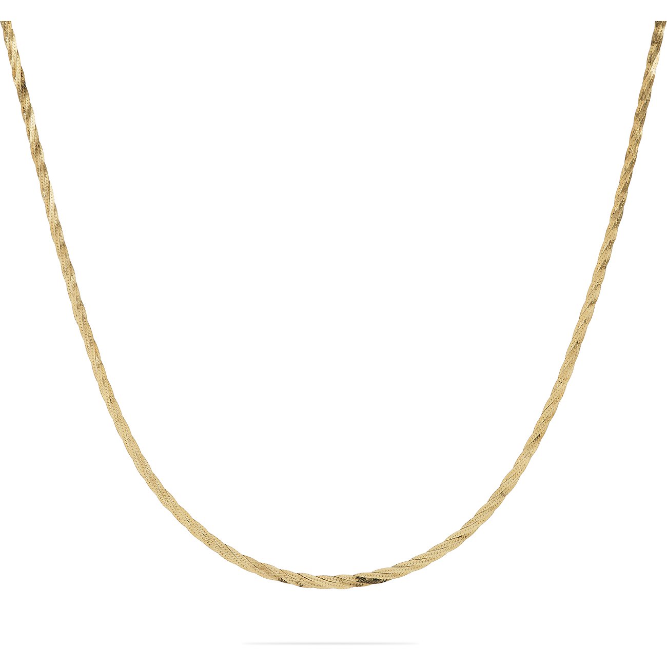 CHRIST Halsschmuck aus 585er Gelbgold, eine geflochtene Schlangenkette elegant auf Weiß drapiert.