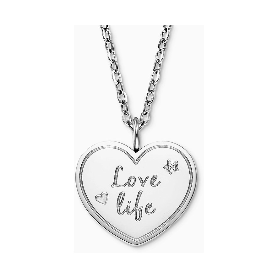 Collier Engelsrufer en acier inoxydable avec zircone, pendentif cœur avec gravure.