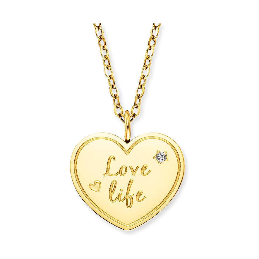 Collier Engelsrufer en acier inoxydable avec zircone, pendentif cœur.