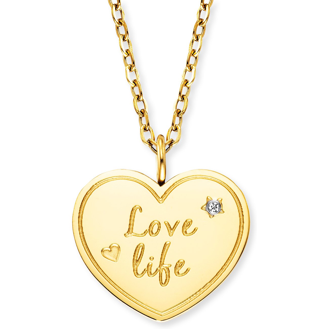 Collier Engelsrufer en acier inoxydable avec zircone, pendentif cœur.