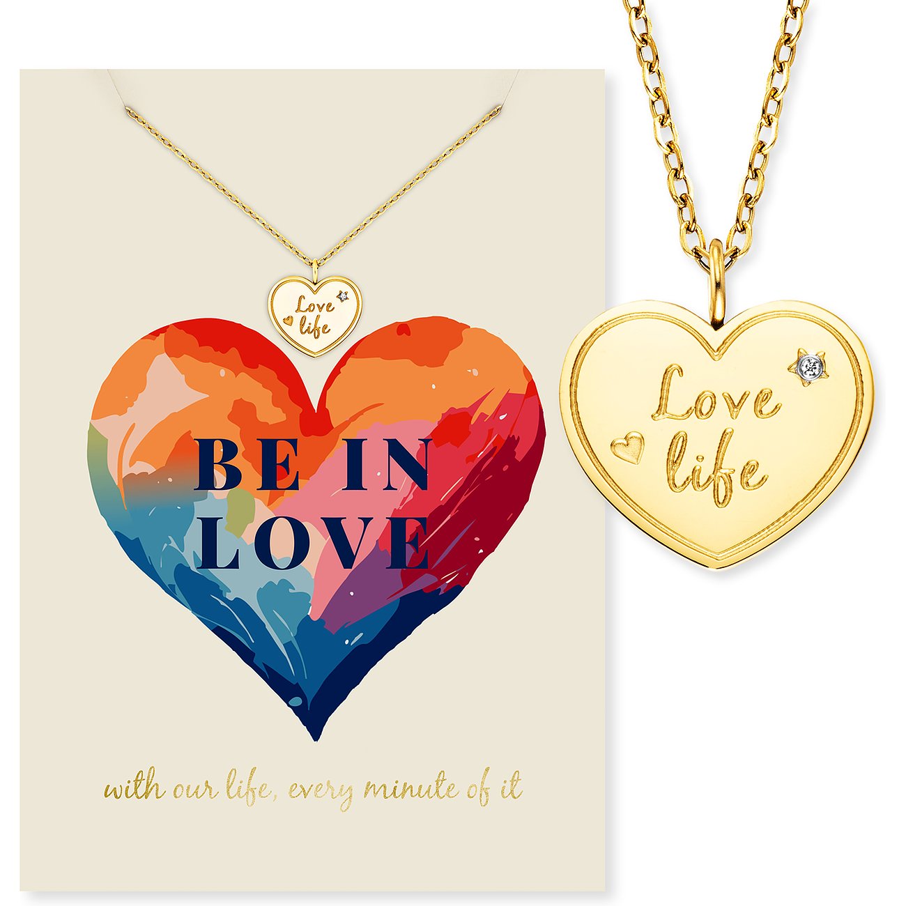 Collier Engelsrufer en acier inoxydable avec zircone, pendentif cœur.