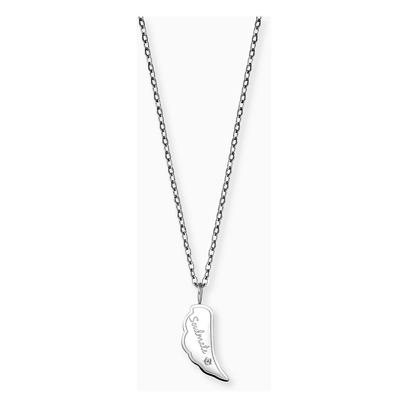 Collana Engelsrufer in acciaio inossidabile con zircone, forma ad ala con incisione.