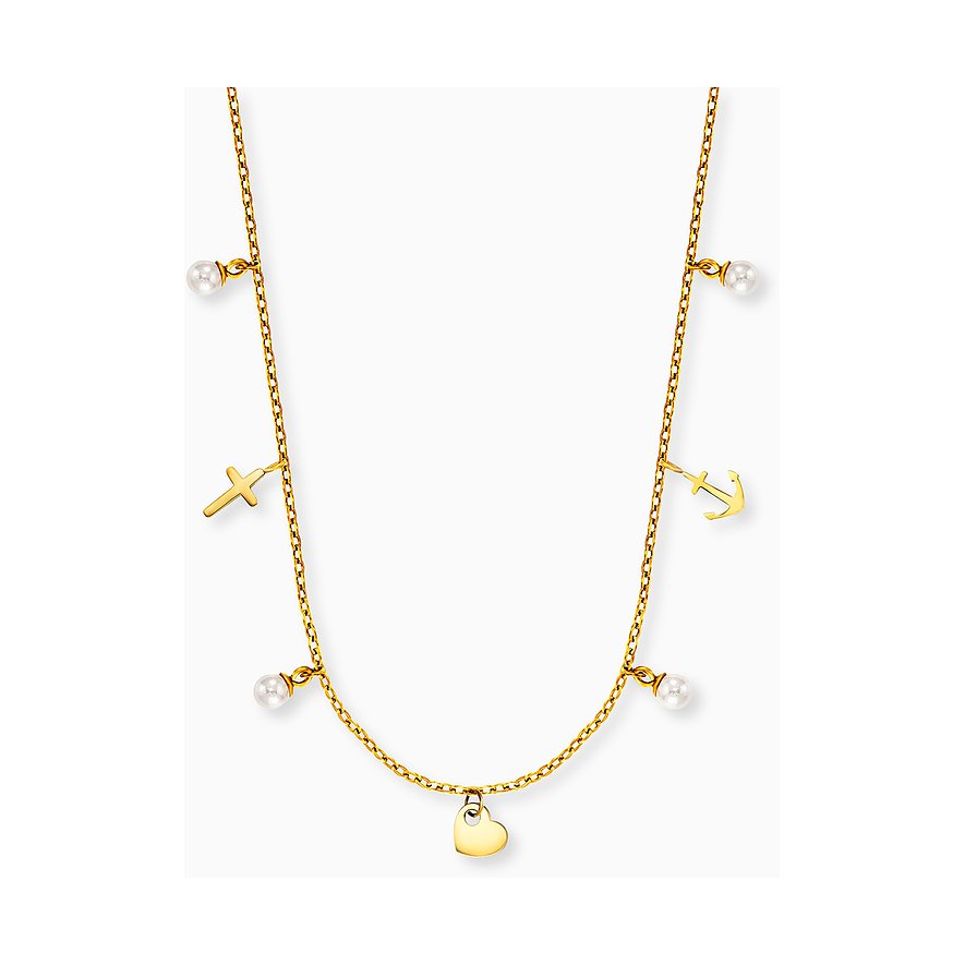 Engelsrufer halskæde af rustfrit stål med perler og vedhæng.