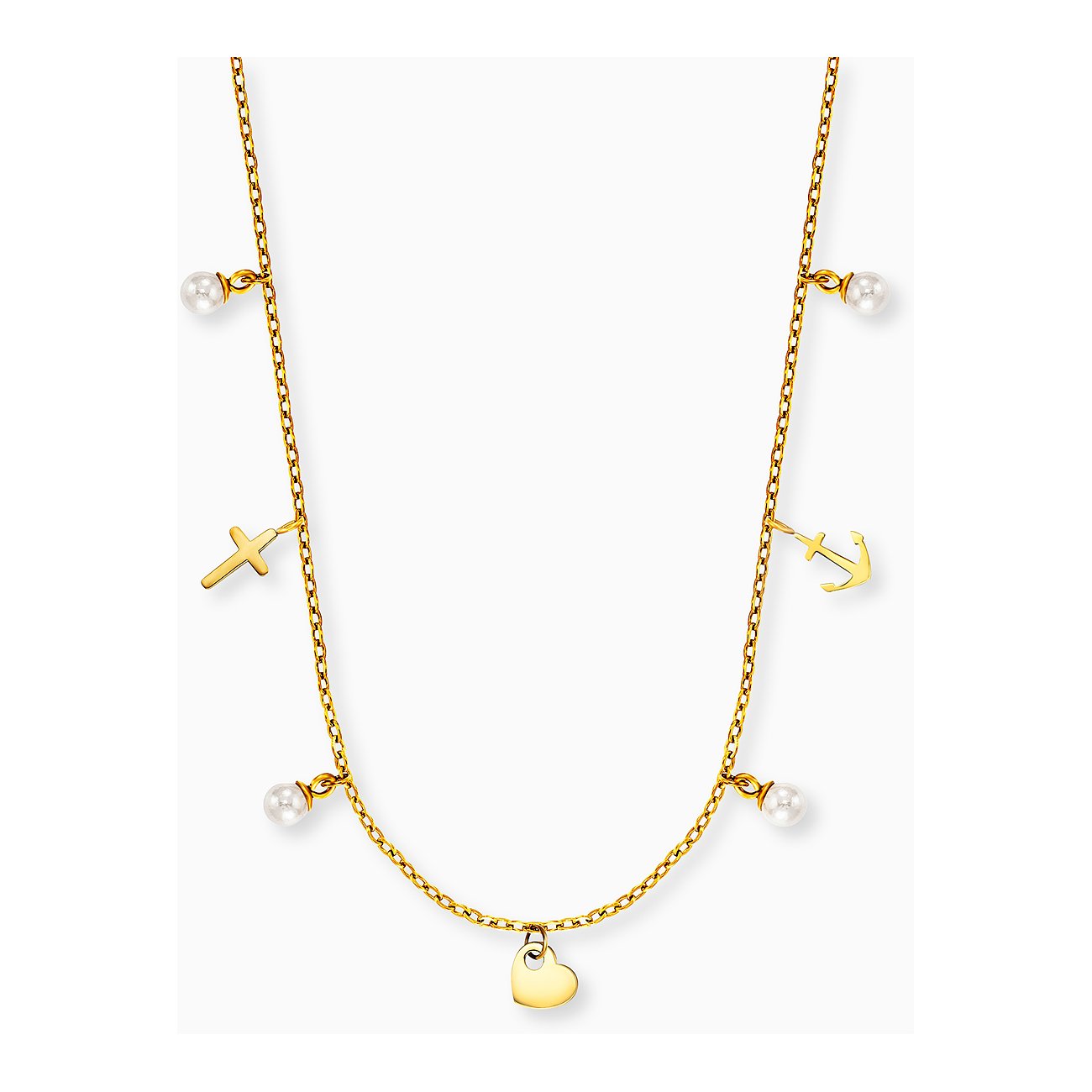 Engelsrufer halskæde af rustfrit stål med perler og vedhæng.