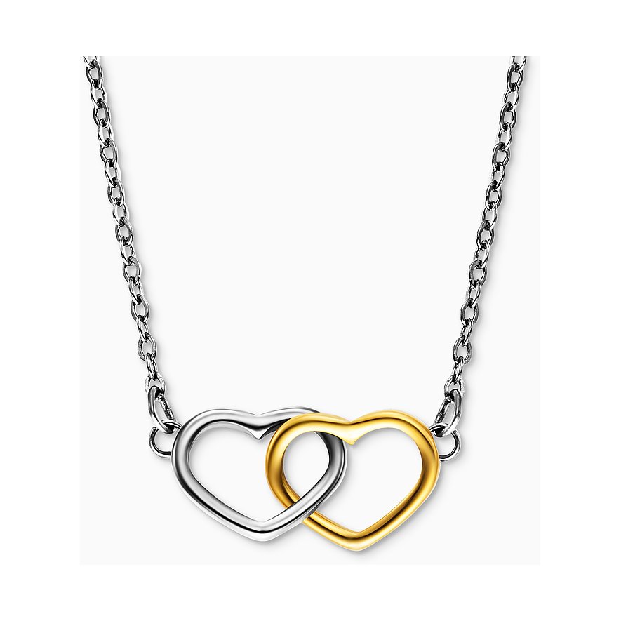 Collier Engelsrufer en acier inoxydable avec deux cœurs, de couleur argentée et dorée.