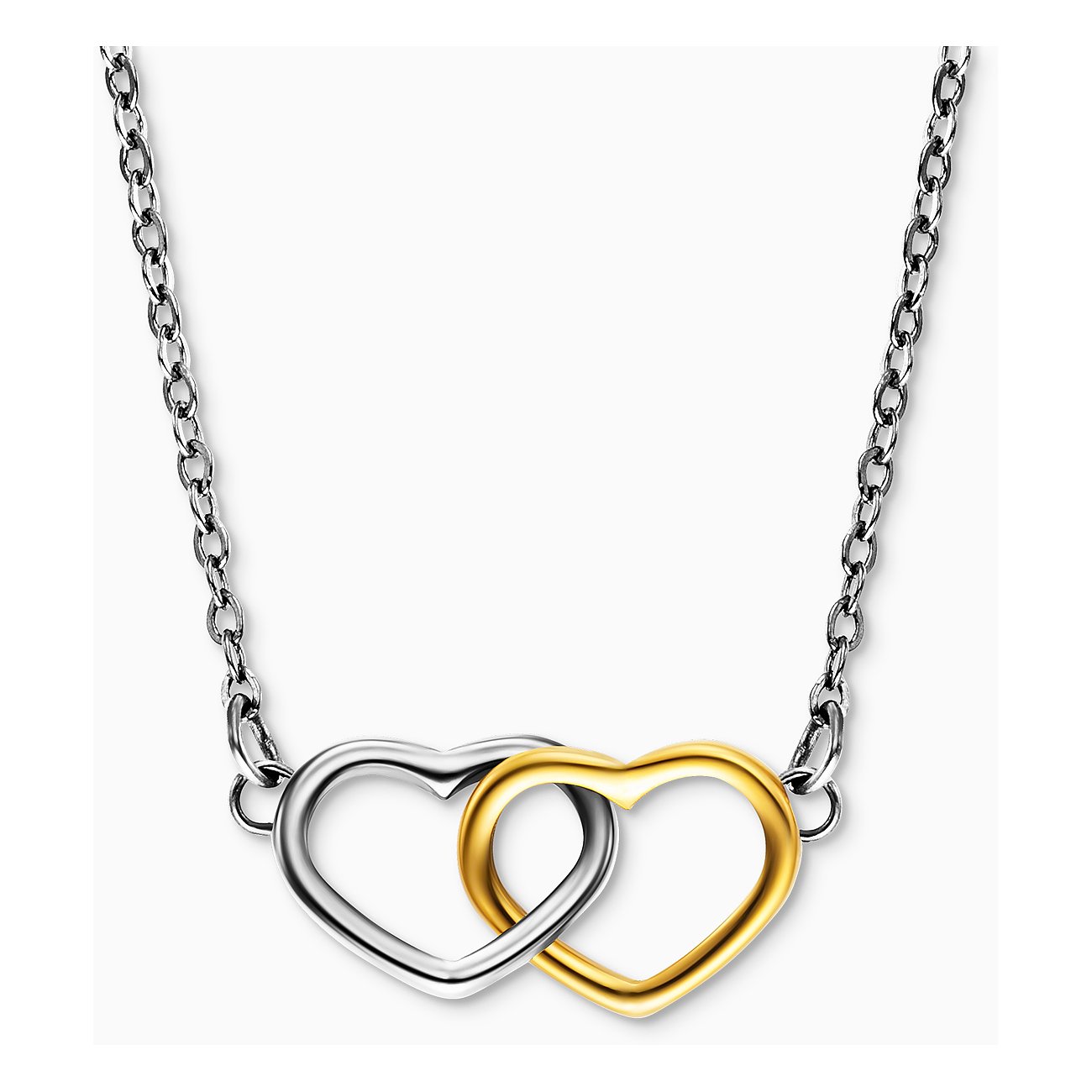 Collier Engelsrufer en acier inoxydable avec deux cœurs, de couleur argentée et dorée.