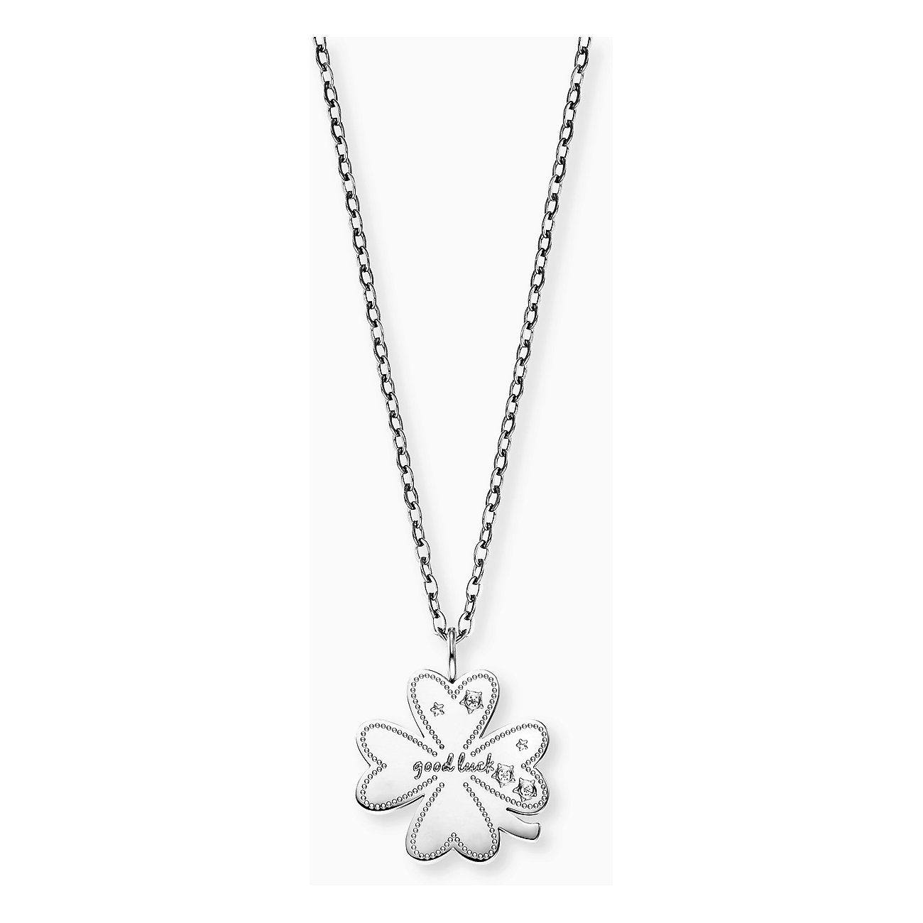 Collana Engelsrufer in acciaio inossidabile con zircone e pendente a quadrifoglio.