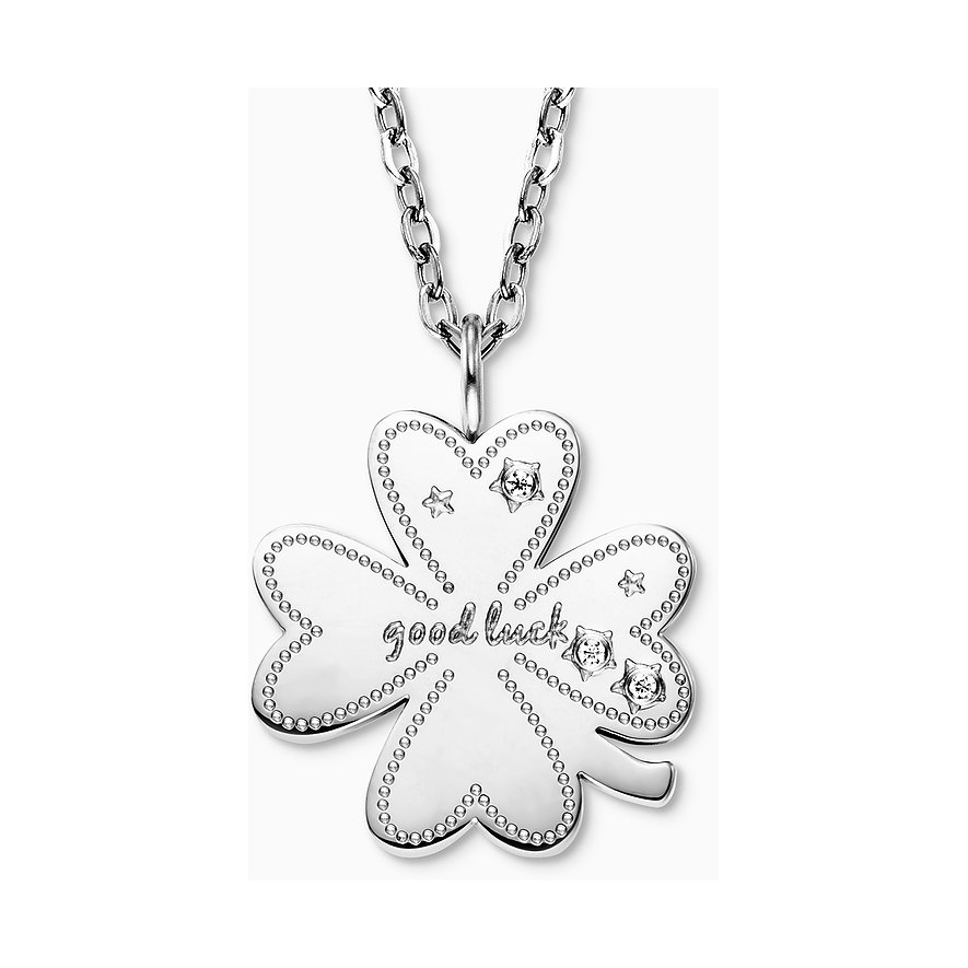 Collana Engelsrufer in acciaio inossidabile con zircone e pendente a quadrifoglio.