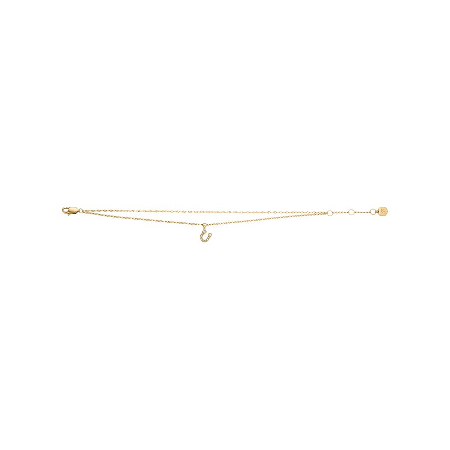 Fossil Armband aus goldfarbenem Edelstahl mit einer Hufeisenform besetzt mit kleinen Glassteinen.