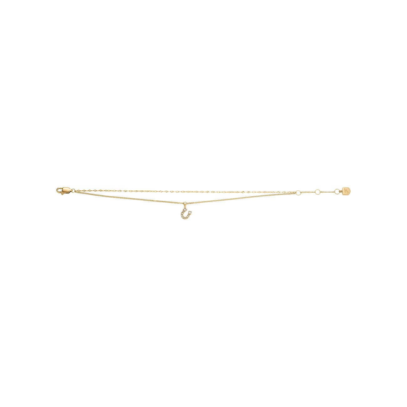 Fossil Armband aus goldfarbenem Edelstahl mit einer Hufeisenform besetzt mit kleinen Glassteinen.
