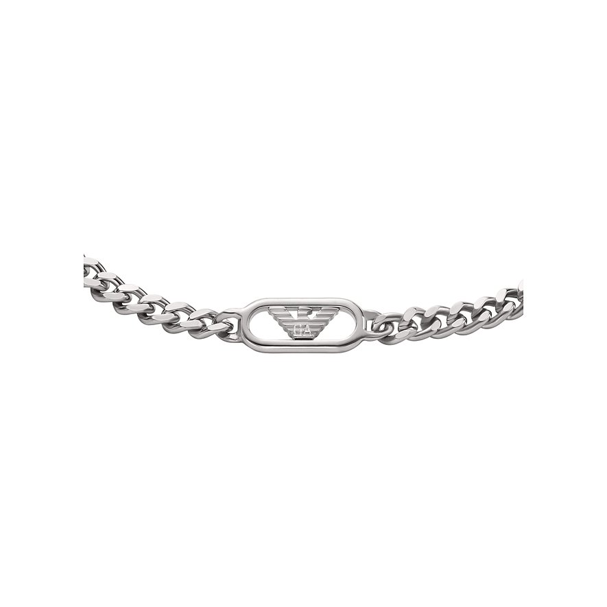 Bracelet Emporio Armani en acier inoxydable avec maillons et logo aigle au centre.