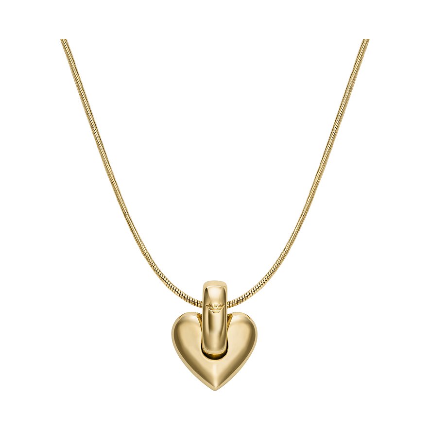 Collana Emporio Armani in metallo color oro con ciondolo a cuore e piccolo logo sul supporto.