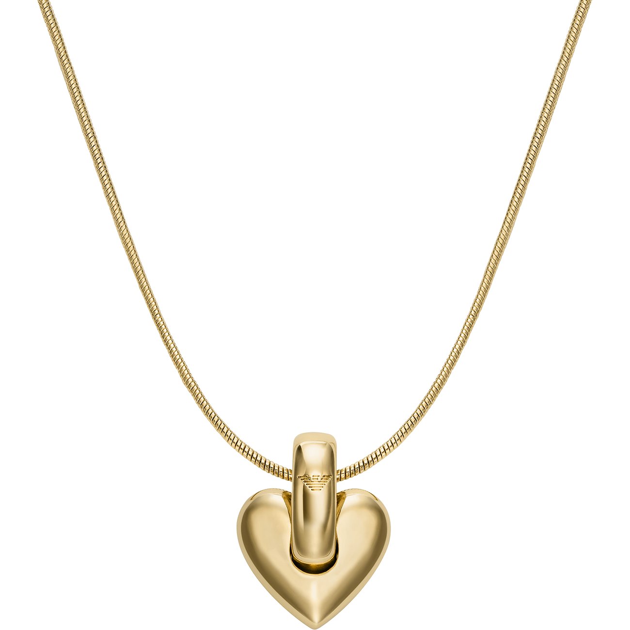 Collana Emporio Armani in metallo color oro con ciondolo a cuore e piccolo logo sul supporto.