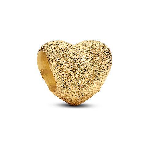 Pandora Anhängeschmuck in Herzform aus goldfarbenem Metall mit rauer, strukturierter Oberfläche.