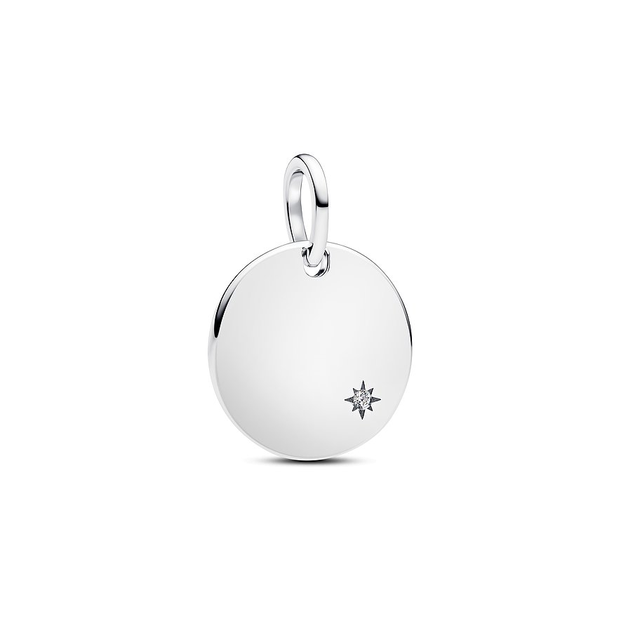 Pandora Anhängeschmuck aus Silber, runder Anhänger mit einem Diamanten in Sternform.