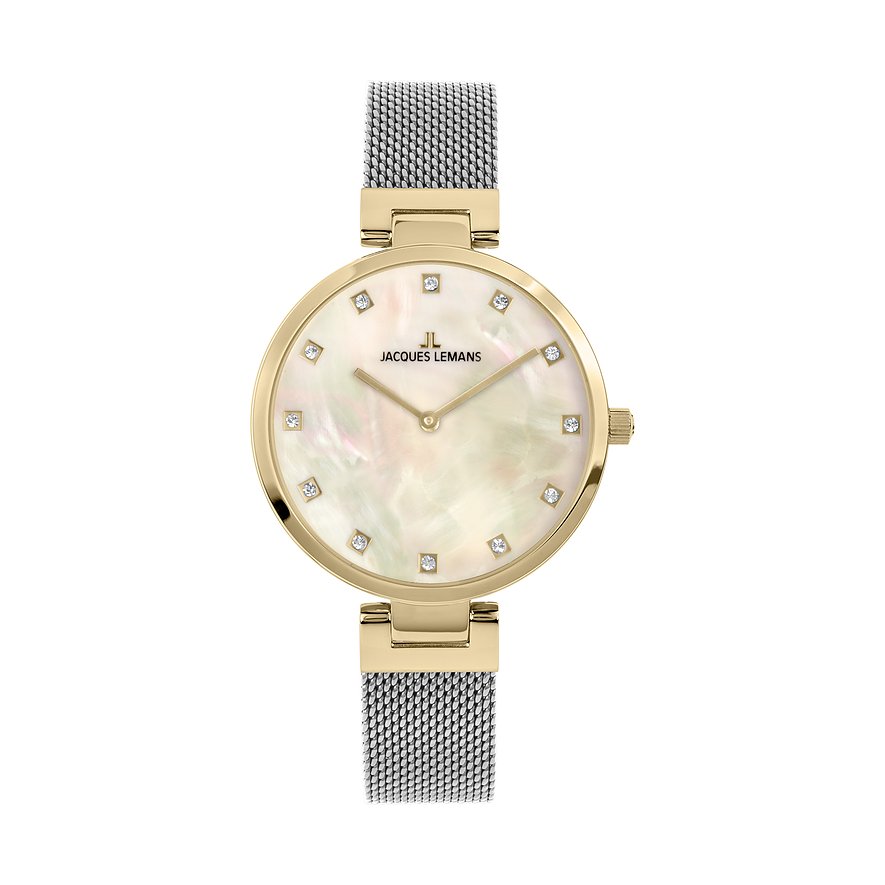 Jacques Lemans Damenuhr Milano 1-2001L, Glasstein, Damen, Edelstahl, Armband: Edelstahl, Quarz, analog