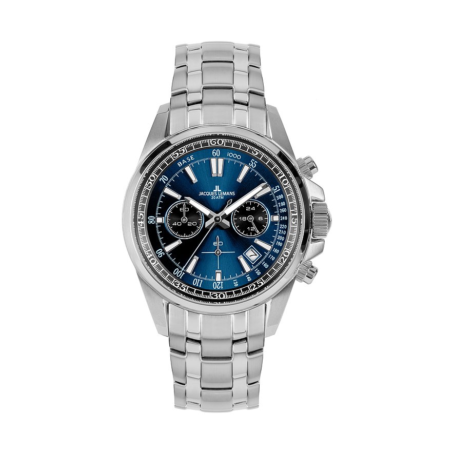 Jacques Lemans Chronograph Liverpool 1-2117ZC, Herren, Edelstahl, Armband: Edelstahl, Quarz, analog