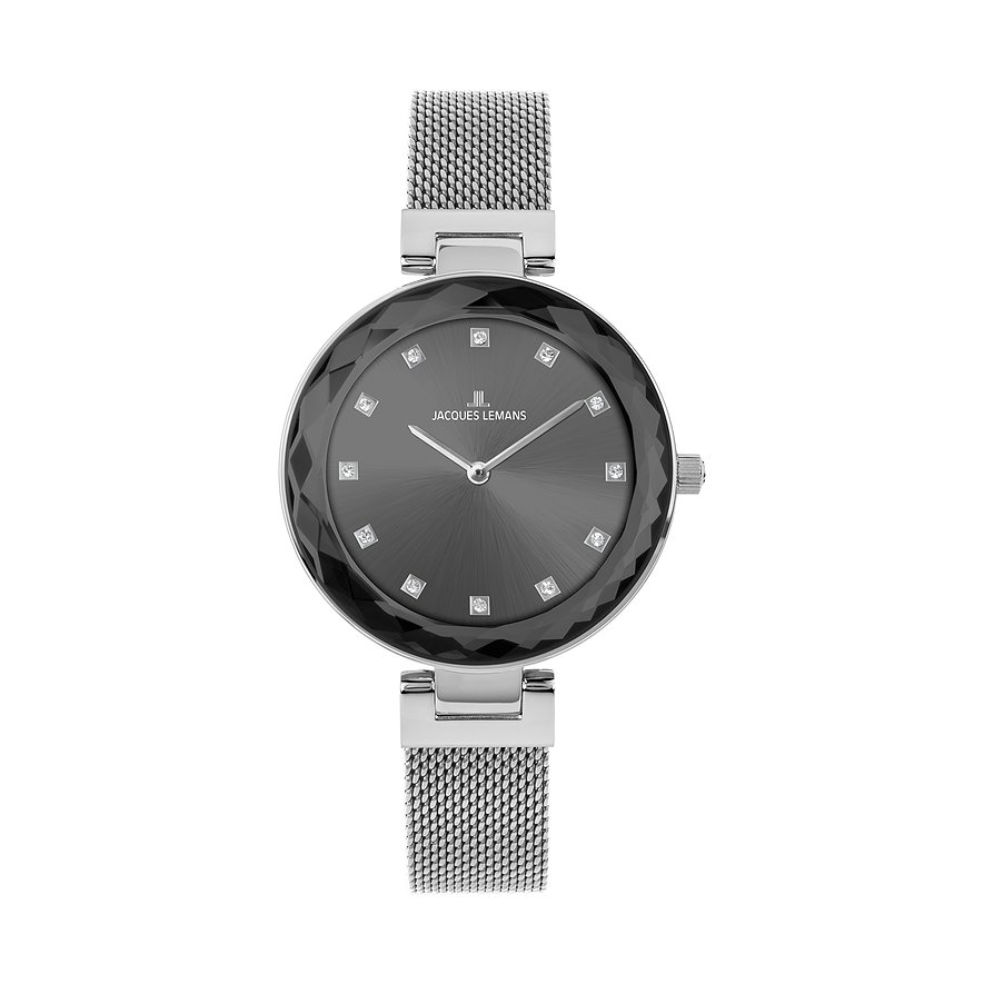 Jacques Lemans Damenuhr Milano 1-2139A, Glasstein, Damen, Edelstahl, Armband: Edelstahl, Quarz, analog
