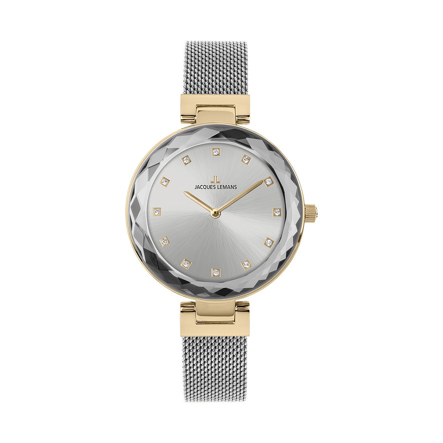 Jacques Lemans Damenuhr Milano 1-2139G, Glasstein, Damen, Edelstahl, Armband: Edelstahl, Quarz, analog