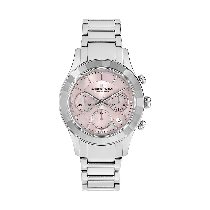 Jacques Lemans Chronograaf Venice Polshorloge, dameshorloge, leren band, stopwatchfunctie, datum, parelmoer