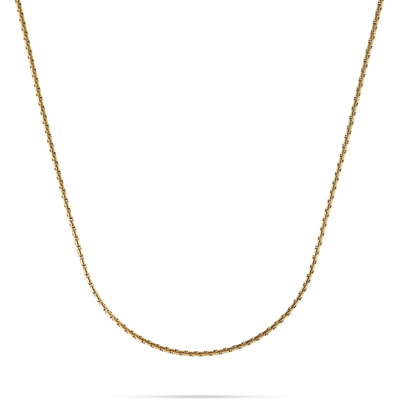 FAVS Halskette aus goldfarbenem Edelstahl als schlichte Schlangenkette, von oben herabhängend.