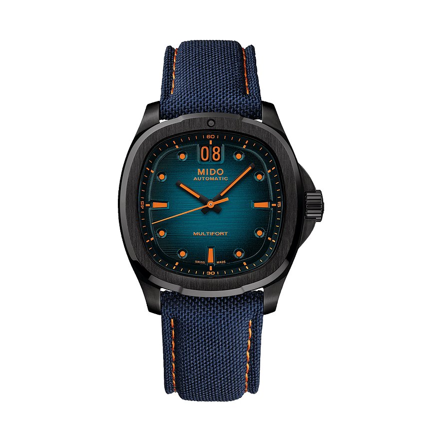 Mido Herrenuhr Multifort TV Big Date M0495263704100, Herren, Edelstahl, Armband: Textil, Automatik, analog