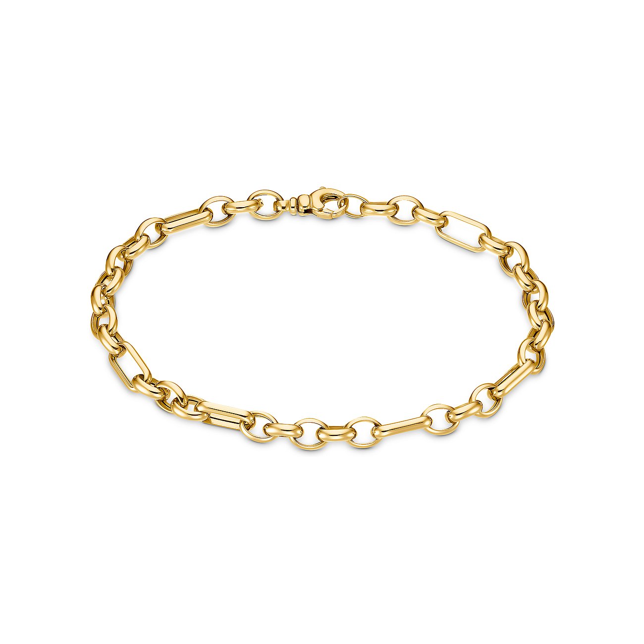 CHRIST Armschmuck aus 585er Gelbgold mit abwechselnd runden und ovalen Gliedern und einem Karabinerverschluss.